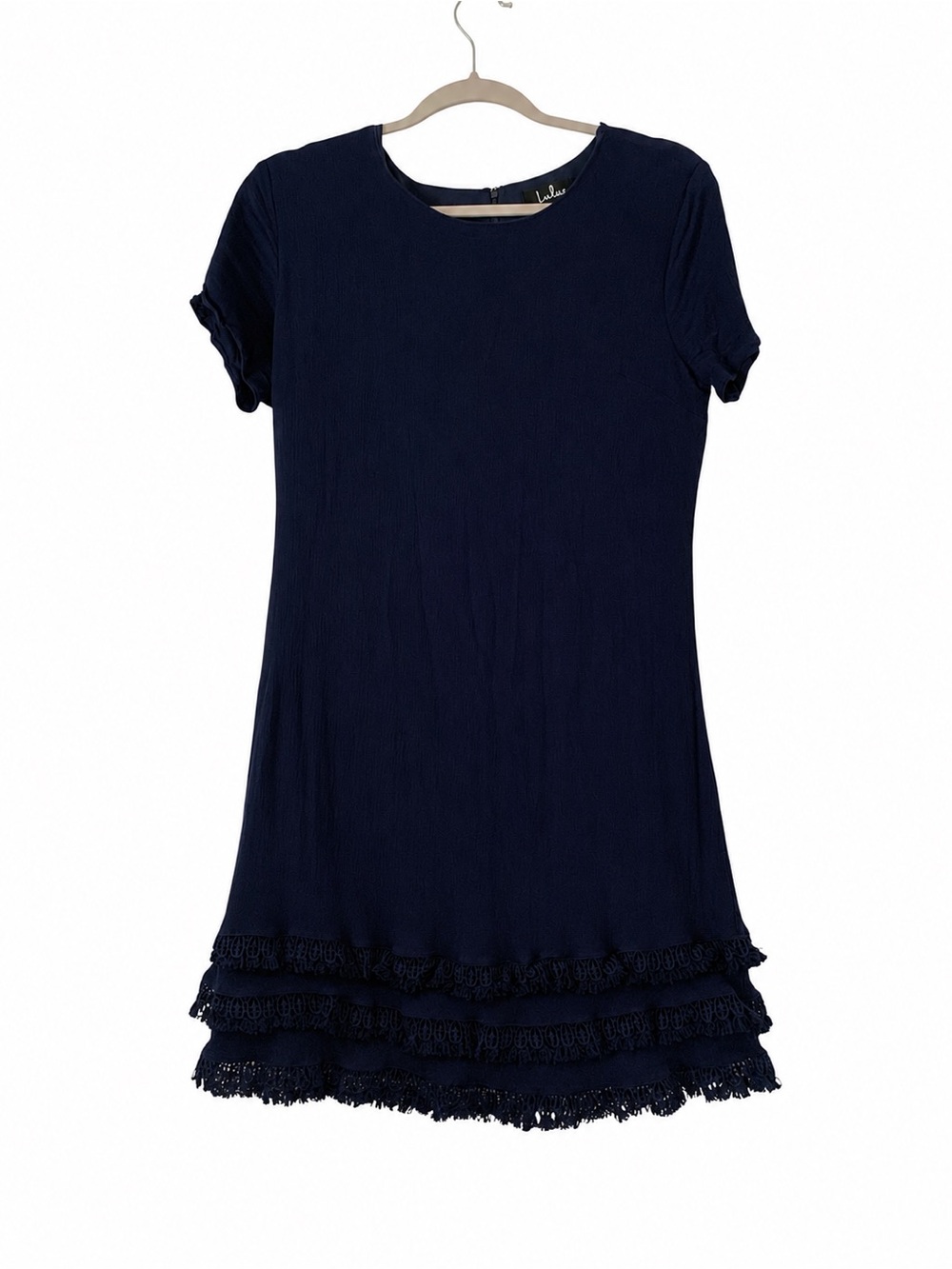 Lulu's Navy Blue Lace Hem Shift Dress XL Fully Lined Boho Cocktail
